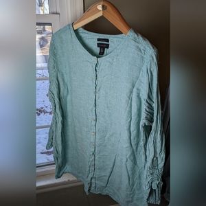 3X 100% linen TAHARI button down blouse